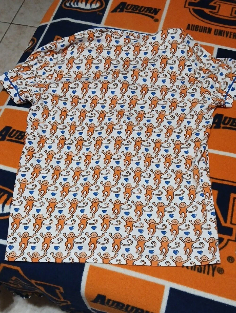Roller Rabbit White Short Pajama Set with Orange Monkey Print and Blue Piping